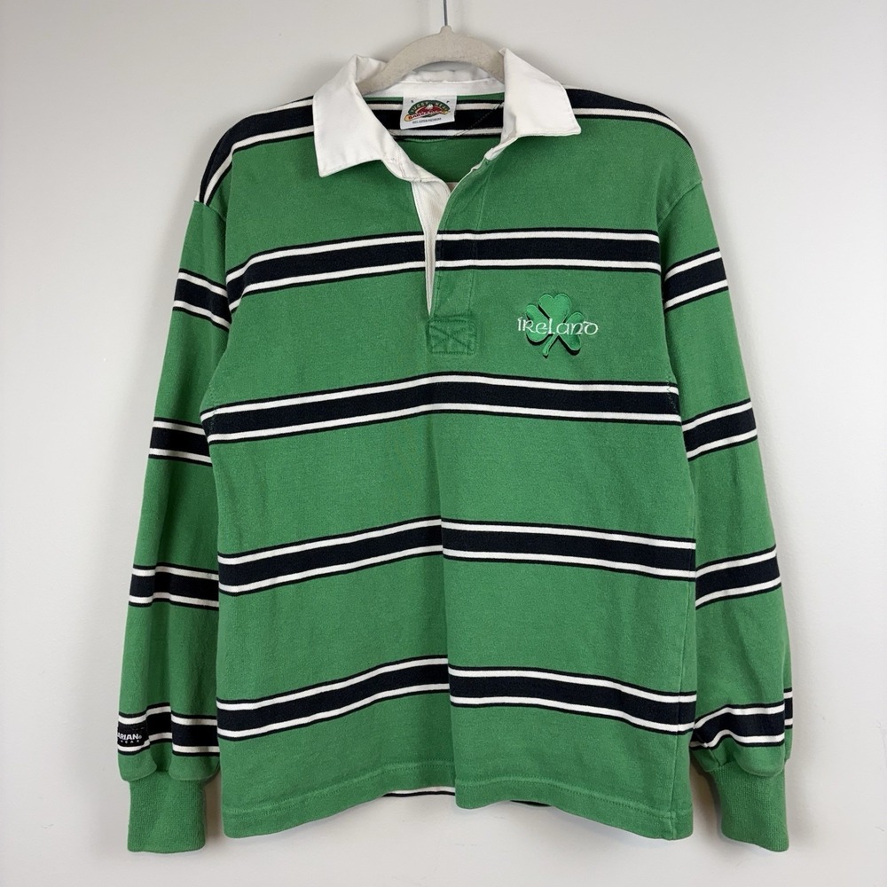 Vintage Barbarian Rugby Wear Ireland Polo Shirt Mens S Shamrock Long‎ Sleeve